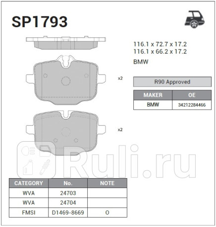 SP1793 - Колодки тормозные дисковые задние (HI-Q) BMW 7 G11 (2015-2019) для BMW 7 G11 (2015-2019), HI-Q, SP1793