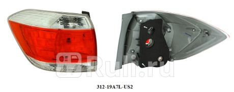 312-19A7L-US2 - Фонарь задний левый (DEPO) Toyota Highlander 2 рестайлинг (2010-2013) для Toyota Highlander 2 (2010-2013) рестайлинг, DEPO, 312-19A7L-US2