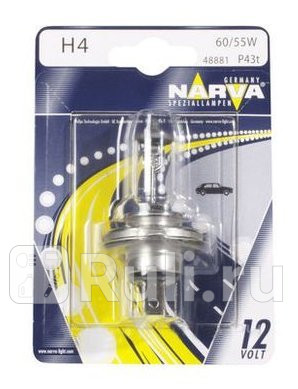 48003 B1 - Лампа H4 (60/55W) NARVA 3300K для Автомобильные лампы, NARVA, 48003 B1