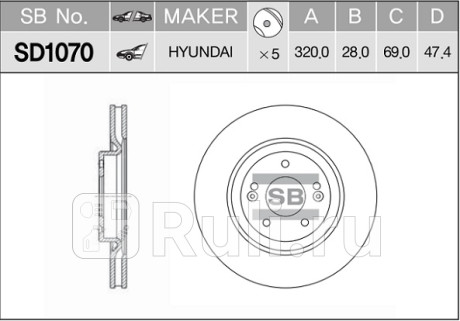 SD1070 - Диск тормозной передний (HI-Q) Renault Megane 3 рестайлинг (2014-2016) для Renault Megane 3 (2014-2016) рестайлинг, HI-Q, SD1070