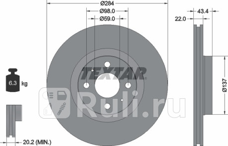 92053503 - Диск тормозной передний (TEXTAR) Fiat Doblo 1 (2000-2005) для Fiat Doblo (2000-2005), TEXTAR, 92053503