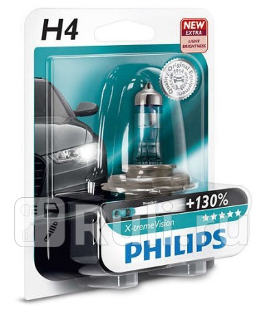 12342 XV+ B1 - Лампа H4 (60/55W) PHILIPS X-treme Vision 3700K +130% яркости для Автомобильные лампы, PHILIPS, 12342 XV+ B1