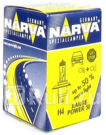 48861 RP 50+ C1 - Лампа H4 (60/55W) NARVA Range Power 3300K +50% яркости для Автомобильные лампы, NARVA, 48861 RP 50+ C1